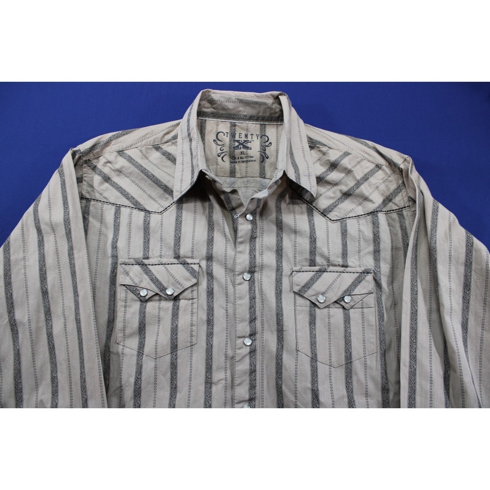 Twenty X‎ Western Shirt Button Up Cowboy Pearl Snap Long Sleeve Brown XL